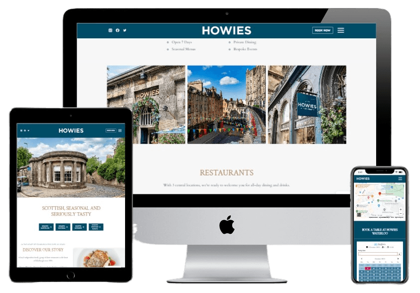 Screenshot of website for Howies Restaurants